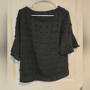 Shein Black Textured Polka Dot Women's Blouse Top